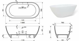 Ванна из литьевого мрамора Эстет Miami silk ФР-00014381 168x79см белый матовый